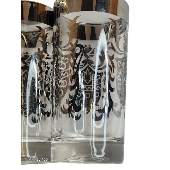 Vintage Kimiko Bar Glasses Silver Guardian Shield Coat Of Arms Tall Tumblers HIg - Picture 8 of 16